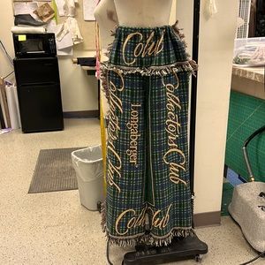One of a kind upcycled pant made from a Longaberger tapestry blanket.